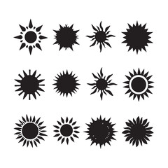 A black silhouette sun symbol set.