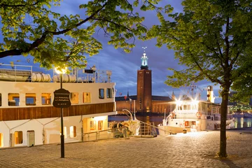 Abwaschbare Fototapete Schweden, Stockholm, Rathaus, Schiff © Rainer Mirau