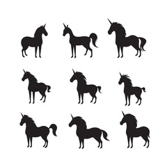 A black silhouette unicorn set