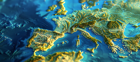 Fototapeta na wymiar Top view of the Relief map of Europe