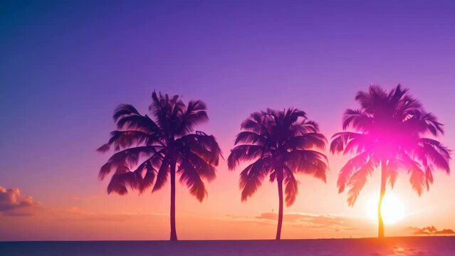 coconut palm trees against colorful sunset