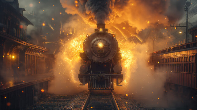 steam train catches fire