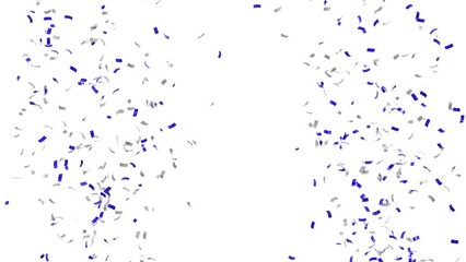 x2 pluie de confettis argentés et bleus lancés depuis un canon et retombant lentement - canal alpha séparé