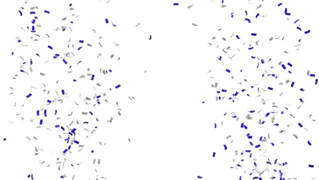 x2 pluie de confettis argent&eacute;s et bleus lanc&eacute;s depuis un canon et retombant lentement - canal alpha s&eacute;par&eacute;