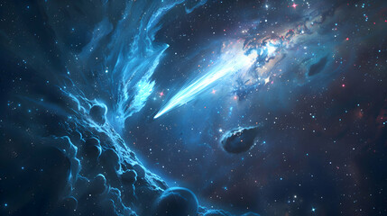 A comet streaks through the celestial canvas