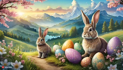 Foto op Canvas easter bunny with eggs © Антоніна  Верблюд