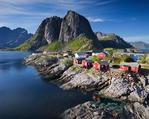 Crédence de cuisine en verre imprimé Reinefjorden Norwegen, Nordland, Lofoten, Moskenesoya, Reine, Reinefjorden, Hamnoya