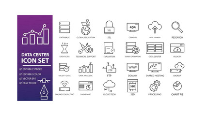 Pixel Perfect Collection of Data Center Technology Icons Editable Stroke, Ideal for Design Elements of Web, UI, and Apps - Vector Data Technology Icons