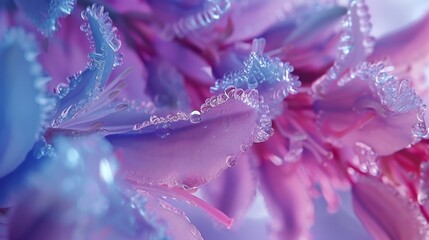 Frozen Bliss: Close-ups capture the serene charm of frozen wildflower bluebell petals in macro shots.