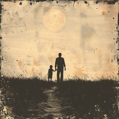 distressed clipart that is vector ready of a father holding a baby's hand ai generated high quality image