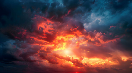 A fiery sunset breaks through storm clouds after the deluge