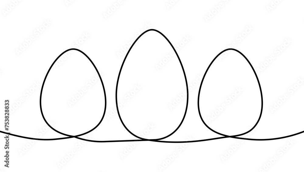Poster Continuous line drawing of Easter eggs border frame isolated on transparent background. Vector Illustration in trendy minimalist style 