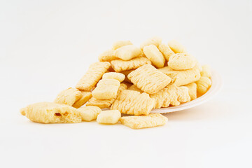 Special Chinese snack rice crackers on white background
