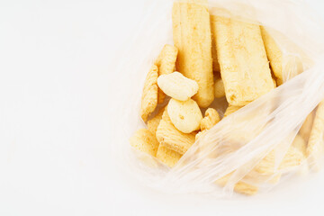 Special Chinese snack rice crackers on white background
