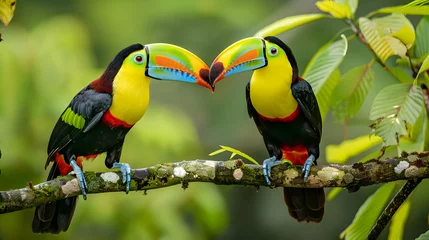 Poster A pair of colorful toucans perched on a tropical tree branch © Muhammad