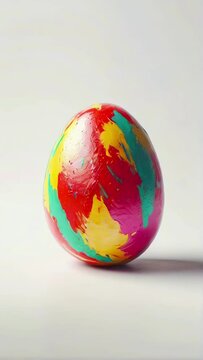 Painted Easter egg on a light backdrop. Concept of Easter egg hunt, seasonal decoration, artistic craft, festive egg painting, holiday tradition. Vertical format