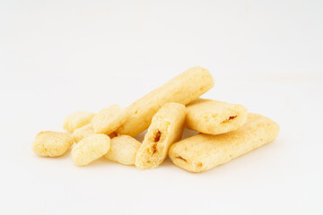 Special Chinese snack rice crackers on white background