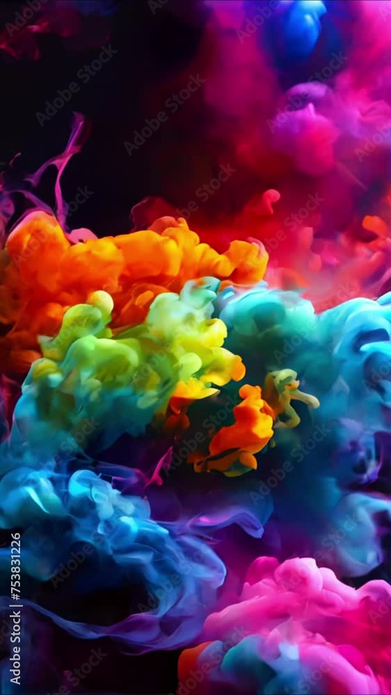 Poster vibrant colorful smoke plumes mingling in a dynamic abstract display. explosive burst of colors. con