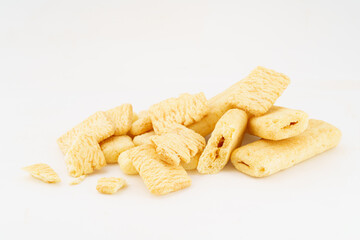 Special Chinese snack rice crackers on white background