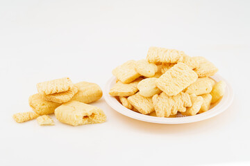 Special Chinese snack rice crackers on white background