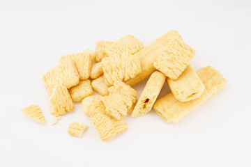 Special Chinese snack rice crackers on white background