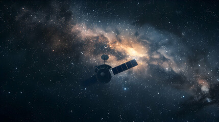 A satellite glides silently amidst the starry expanse - obrazy, fototapety, plakaty
