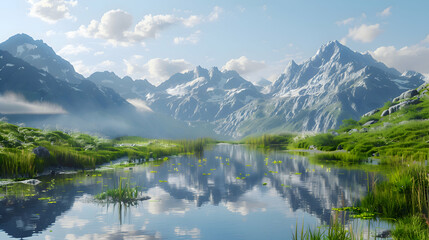 Fototapeta premium A secluded mountain tarn reflecting the surrounding peaks