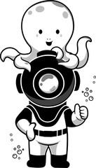 Cute Diver With Octopus Cartoon Vector Icon Illustration Science Animal Icon Isolated Flat Vector