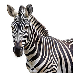 Zebra isolated on transparent background. Realistic animal portrait.