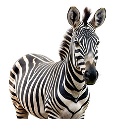Zebra isolated on transparent background. Realistic animal portrait.