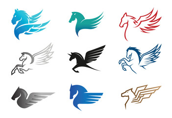 Creative Pegasus Horse Collection Set Logo Vector Icon Symbol Design Illustration