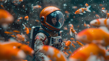 astronaut fishing by the river