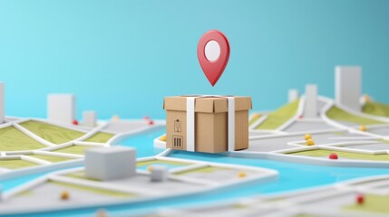 Order tracking , 3D animated map and package icon