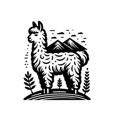 Fototapeta premium llama or alpaca in nature monochrome vector isolated emblem illustration
