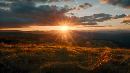 A time-lapse of the sun setting behind distant hills