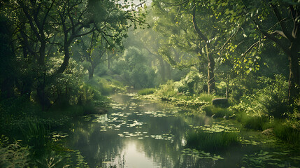 A tranquil forest glen alive with the sound of nature - obrazy, fototapety, plakaty