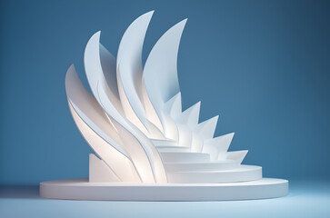 White paper art sculpture of a surrealistic abstract city or building, 3D paper architectural sculpture