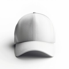 A white baseball cap is placed on a plain white background.