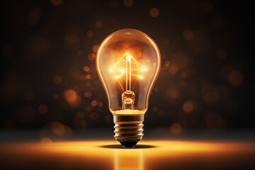 Incandescent bulb radiates warmth, intricate filament design, golden bokeh. Concept: symbolizes sparking innovation, creative thinking in business. - obrazy, fototapety, plakaty