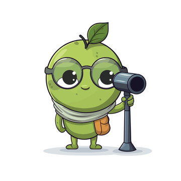 Cute olive character is holding an old telescope  cu