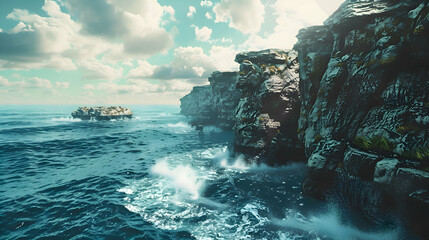 Coastal cliffs carved by centuries of relentless waves - obrazy, fototapety, plakaty