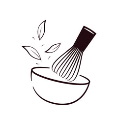 Matcha tea logo. Matcha tea accessories, Japan tea bowl simple icon vector illustration.