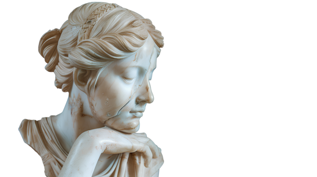 Ancient goddess sculptures isolated on a transparent background