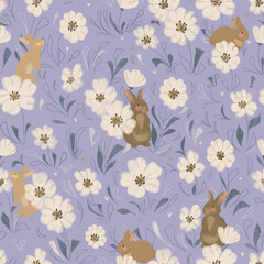 Cute white rabbit seamless pattern. Background for kids.
