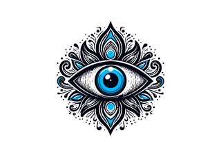 Mystic Ward: Intricate Evil Eye Vector, Symbolizing Spiritual Vigilance and Defense