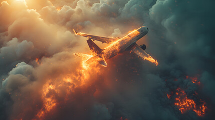 a passenger plane that caused an engine fire accident while flying in the sky
 - obrazy, fototapety, plakaty