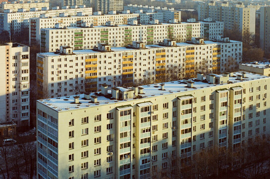 Cookie cutter neighbor buildings: colorful repetitive architecture