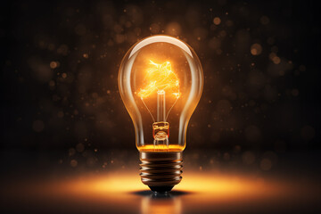 Incandescent bulb radiates warmth, intricate filament design, golden bokeh. Concept: symbolizes sparking innovation, creative thinking in business.