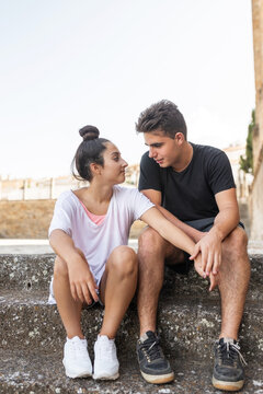 couple of teenagers in love outdoors