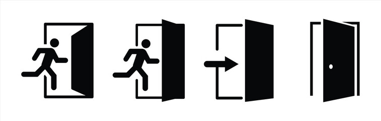 running man icon, exit door icon set, safety symbol, evacuation door icon vector illustration